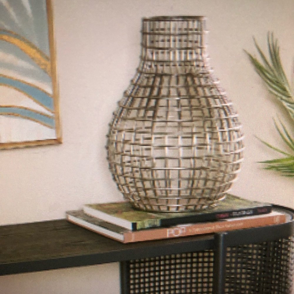 silver metal vase